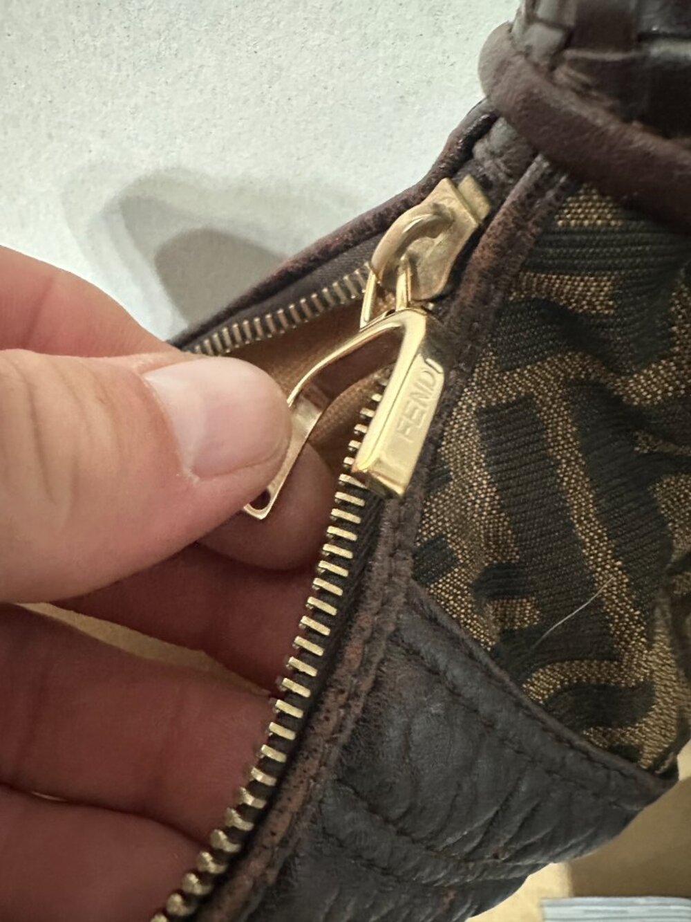 Fendi Zucca FF Monogram Spy Hobo Braided Handle Ostrich Original Tag Missing zip - Picture 12 of 12